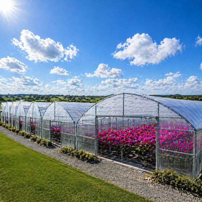 Customizable Multi-Span Greenhouse for Flower Growing With Irrigation Equipment