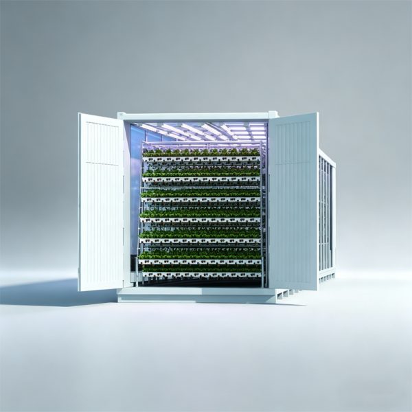Indoor leafy greens container farm for year round farming