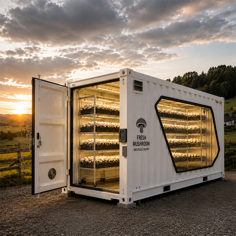 Mushroom Container Farm with Smart Climate Control System