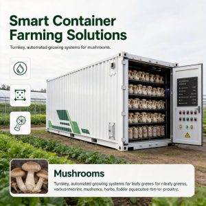 Intelligent mushroom farming container with temperature control