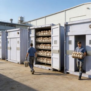 Indoor mushroom container farm for sustainable agriculture