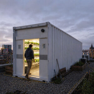 Smart container farm with vertical farming technology for year round crop production